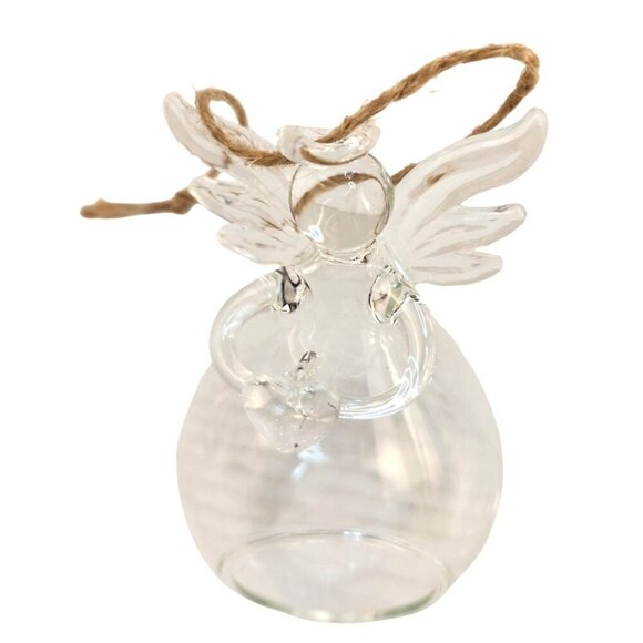 Blown Glass Angel Ornaments Holding a heart Set Of 2 Plant or Candle Holder Chri - Picture 4 of 11